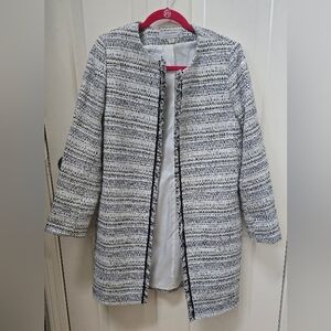 Tahari  ASL Women's Boucle Fringe-Trim Long Jacket Size 6